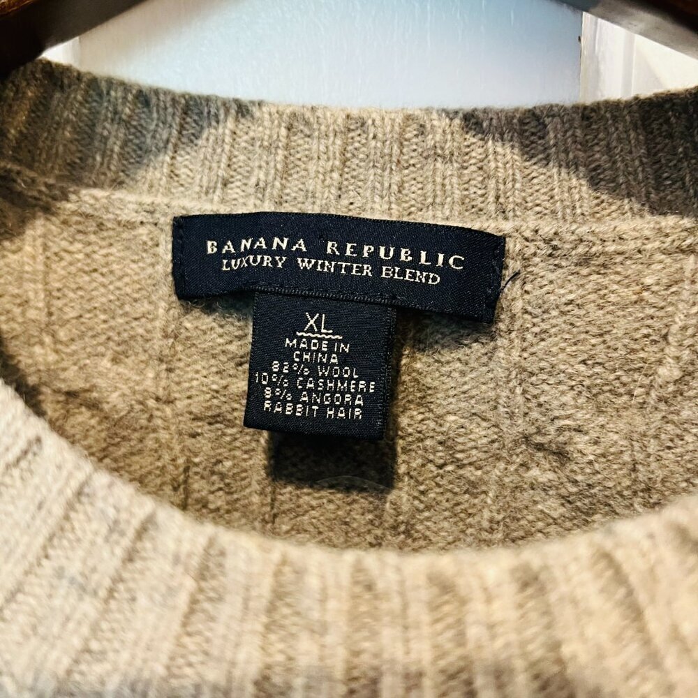 Banana Republic White Cable Knit Fisherman's Wool Cashmere Sweater Mens XL - Picture 13 of 16